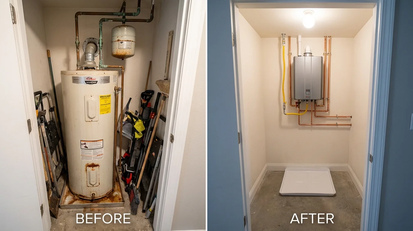 Tank water heater versus wall-mounted tankless unit comparison for Waskom, TX homeowners