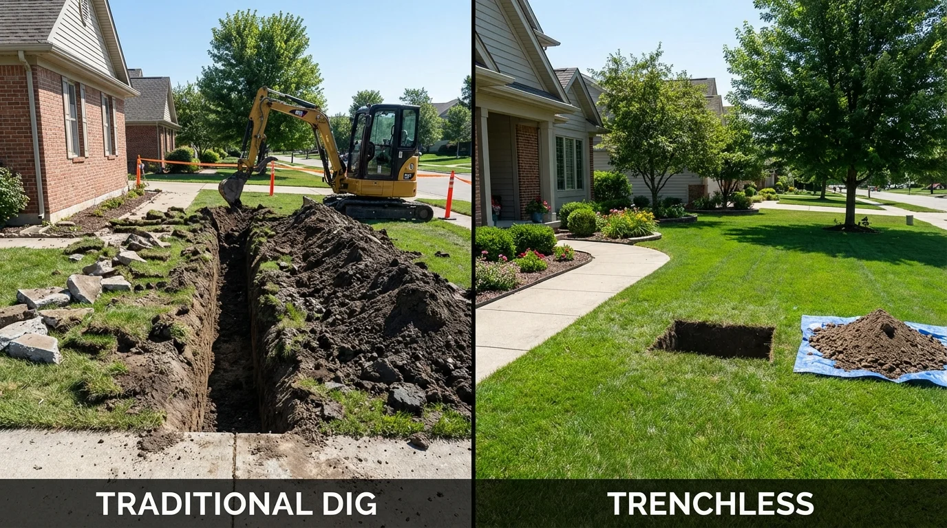 Trenchless sewer repair with minimal yard damage versus traditional excavation in Waskom, TX